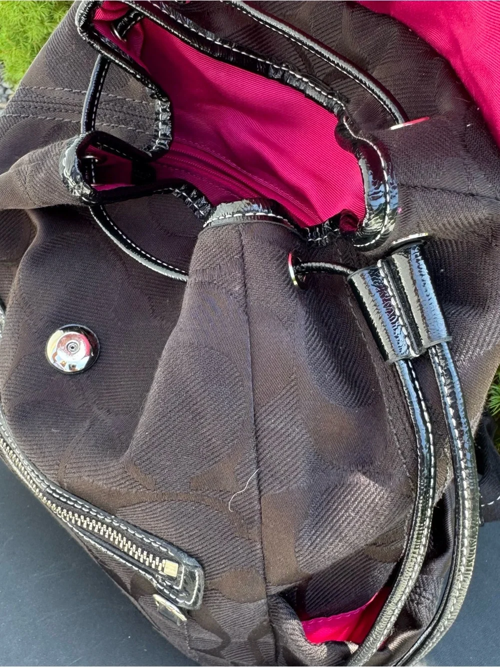 Coach Kyra Daisy Signature Canvas Backpack with Black Trim